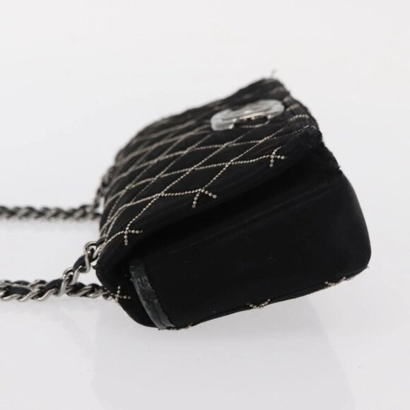 CHANEL Matelasse Chain Shoulder Bag Satin Black Silver CC Auth 157278 - Picture 5 of 16